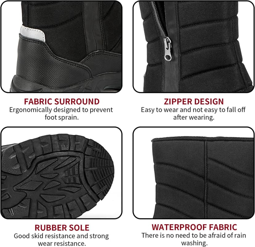 SILENTCARE Mens Winter Mid-Calf Snow Boot Fur Warm Waterproof Slip On Outdoor Athletic