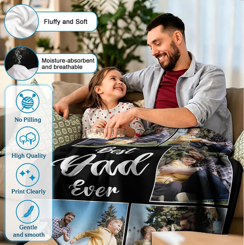 Customized Gift for Husband from Daughter Son Wife, Custom Blanket with Picture, Dad Blanket Gift for Anniversary Fathers Day Birthday Gifts for Best Dad, Personalized Photo Blanket B0GZ3XZVQF