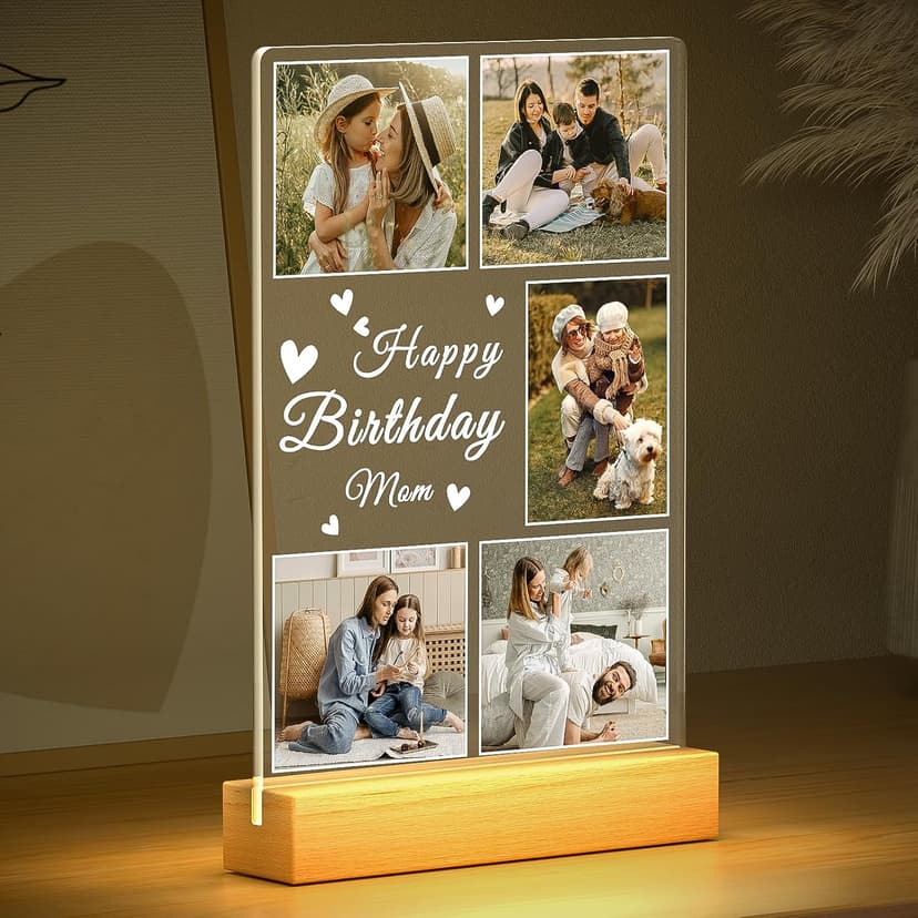 Personalized Birthday Gifts for Mom from Daughter Son, Custom Collage Picture Frames with Photo, Customized Photo Frame with Night Light, Personalized Christmas Photo Gifts for Mom Baby Kids Family