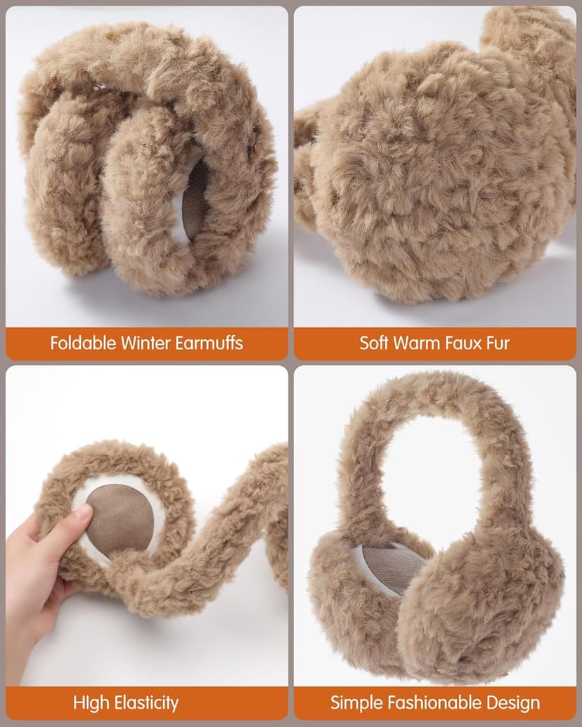 Trifabricy EarMuffs for Women Winter Faux Fur Warm Earmuffs Cute Foldable Ear Covers Cold Weather Fluffy Ear Warmers