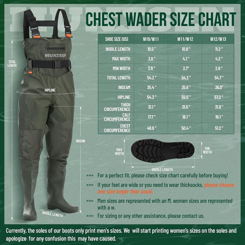 HUNTSEN Fishing Waders for Men Women - 2-Ply Nylon/PVC Waterproof Hunting Chest Waders with Boot Hanger&Phone Case, Size10-12