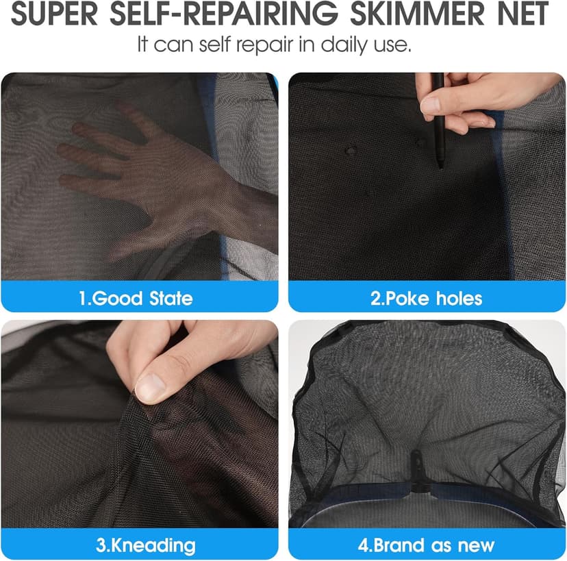 Upgraded Full Double Layer Pool Net Rake,17.5'' - Outer Heavy Duty Self-Repair Net & Inner Fine Mesh Net for Particle Debris, Above Ground & In-ground Swimming Pools, No Poles