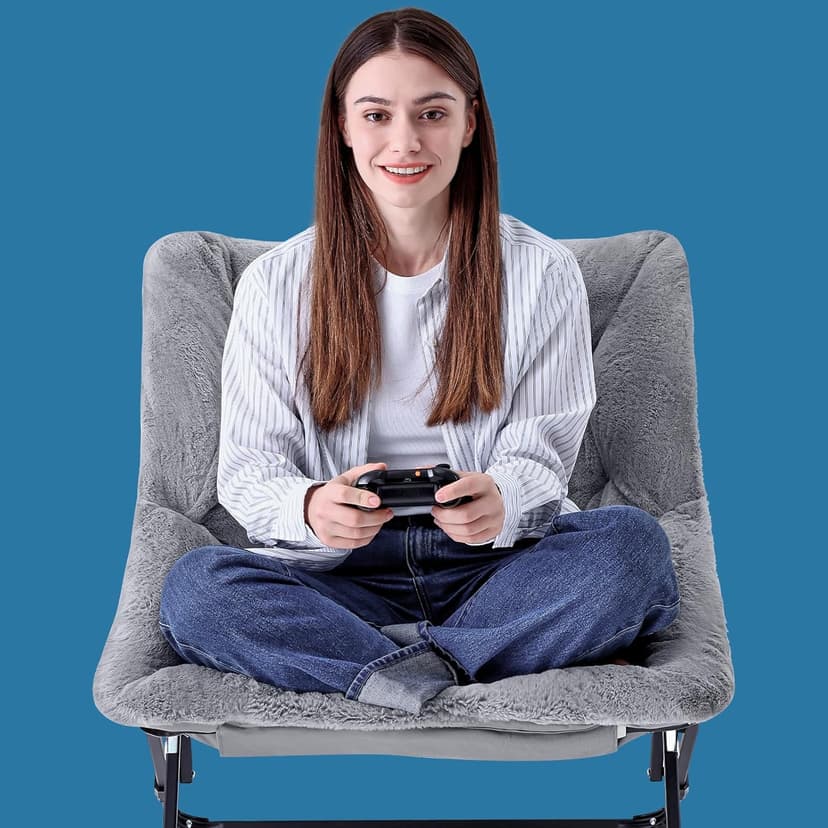 Oakham Comfy Chair for Adults, Soft Faux Fur Folding Lounge for Bedroom Living Room Dorm Rooms Flexible Reading Chair for Teens Kids, X-Large Foldable (Faux Fur-Grey)