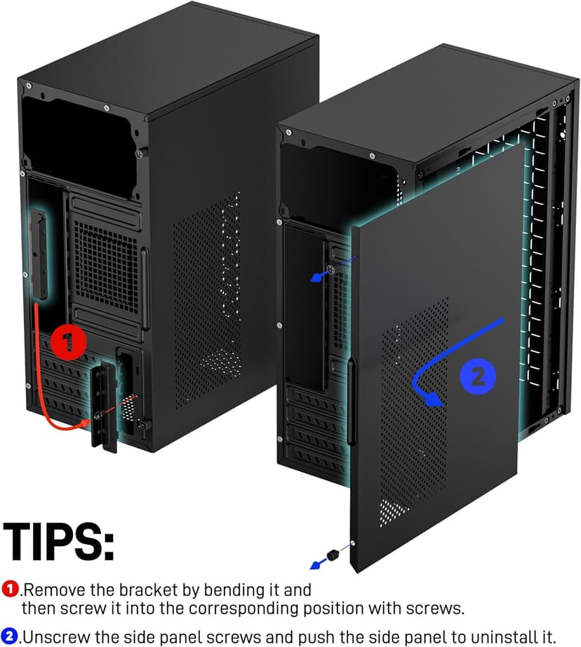 Micro ATX Case PC Case: MATX Case Mini PC ITX Desktop Computer Case Support Micro ATX MATX DTX ITX Mini PC with USB3.0, Support 3.5'' HDD (Black)
