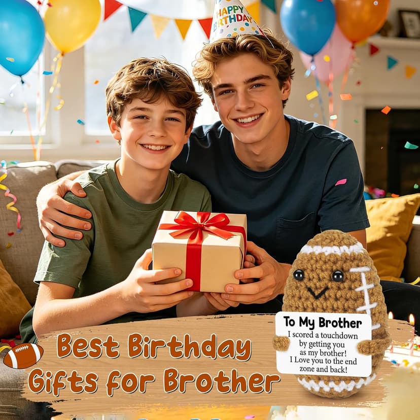Mini Funny Brother Gifts from Sister Brothers, Positive Birthday Gift for Brother Adult, I Love You Small Cool Cute Football, Handmade Emotional Crochet Gift
