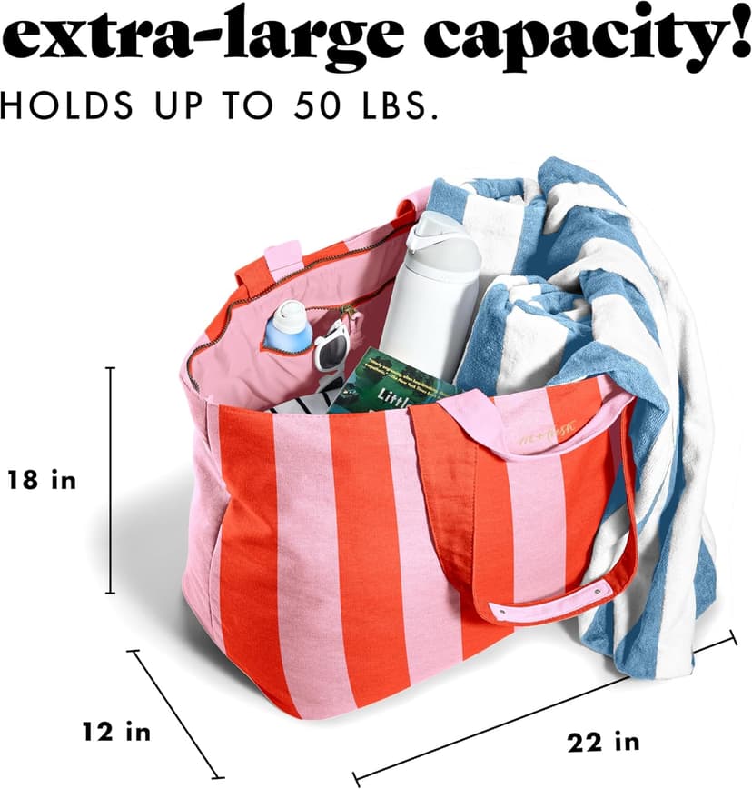 Fit & Fresh Large Beach Bag for Women - Extra Large Travel Tote With Pockets