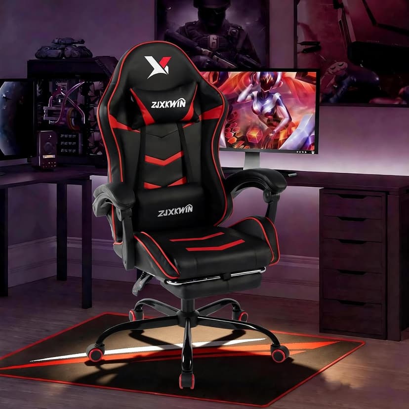 Ergonomic Gaming Chair for Adults, Reclining Computer Office Desk Chair with Footrest, Pocket Spring Cushion,Linkage Armrests, Lumbar Support & Headrest, Heavy-Duty Enlarged Metal Base,Red