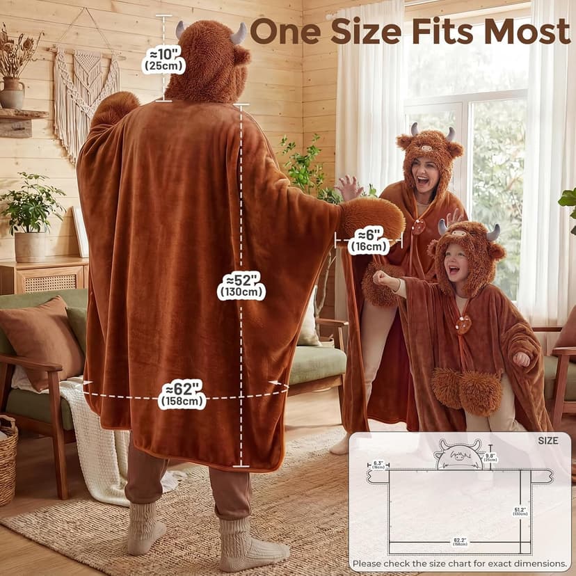 Full-Body Coverage, Hands-Free Design, Phone Pocket, For Home, Camping & Lounging, Birthday Gifts for Women & Animal Lovers Mewaii Highland Cow Gifts Wearable Blanket Hoodie Soft Highland Cow Blanket B0CGRGNP6W