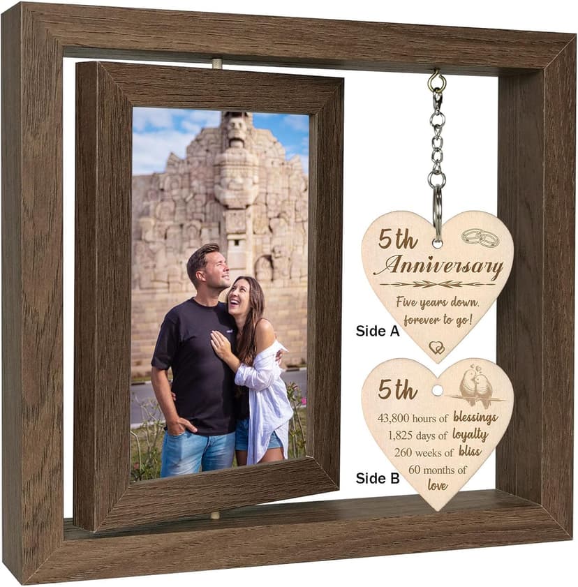 5 Year Anniversary Picture Frame Gifts for Her Him, Wood 5th Wedding Anniversary Photo Frame for Wife Men Husband, Display 2 4x6 Inch