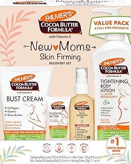 Palmer's Cocoa Butter Formula New Moms Skin Recovery Postpartum Essentials, Body Lotion (8.5 oz) + Nursing Butter (1.1 oz) + Bust Cream (4.4 oz) + Skin Therapy Oil (2 oz), Dermatologist Approved