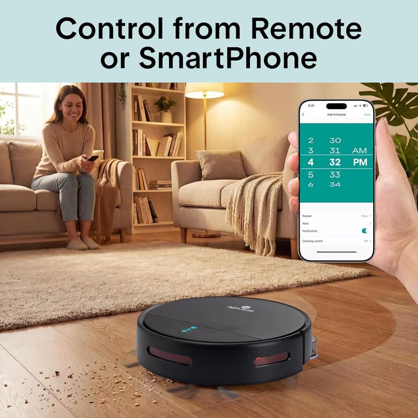SereneLife Smart Robot Vacuum Cleaner and Mop Combo, App Control, 3 Cleaning Modes, Anti-Fall Sensors, Self-Charging, High Suction Ideal for Pet Hair, Carpet and Hard Floors, Black