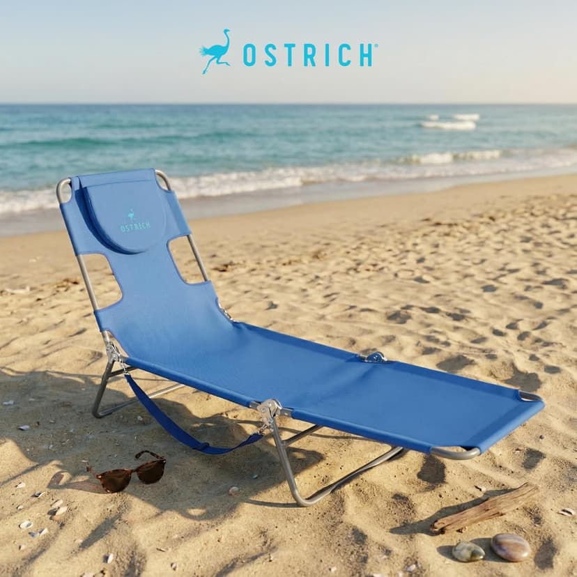 Ostrich the Original Chaise 72 x 22 Inch Lounge Portable Reclining Lounger, Outdoor Patio, Beach, Lawn, Camping, or Pool Tanning Chair, Ocean Blue