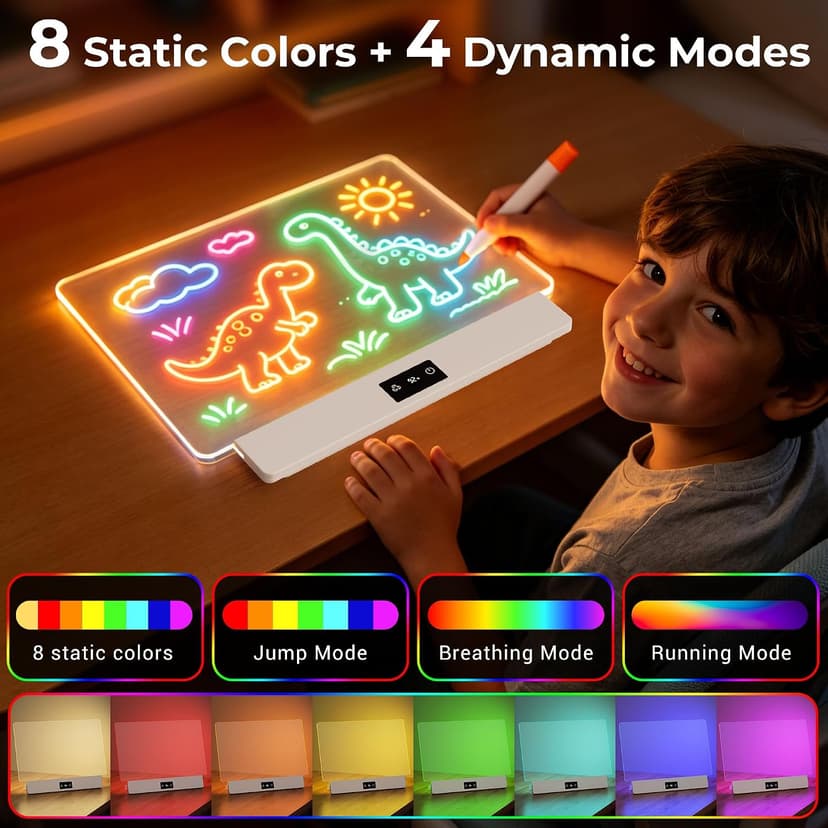 Bylitodt Neon Light Up Drawing Tablet with 10 Tracing Sheets, Arts and Crafts for Kids, Girls Birthday Gifts Idea(White) 16 Inch LED Drawing Board for Kids Rechargeable, LED Note Board with Colors B0GCN75SFT