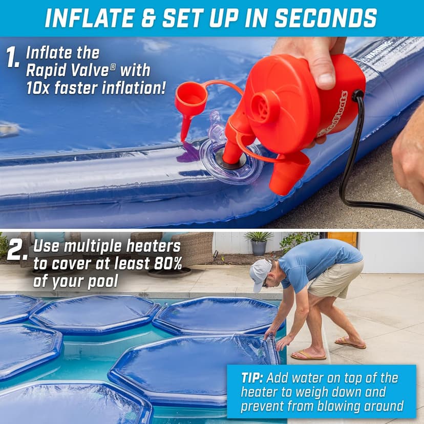 GoFloats V2 Inflatable Solar Pool Heaters for Affordable Pool Heating and Insulation - 12 Pack