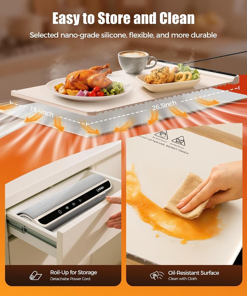 Includes heat-resistant pad. Perfect for chafing dishes, buffet & parties. Easy to clean & store. 6 settings, timer & lock. Warming Mat for Food, 26x15 Inch, Off White, Fast Heat, Child Lock B0FG7RQXJ9