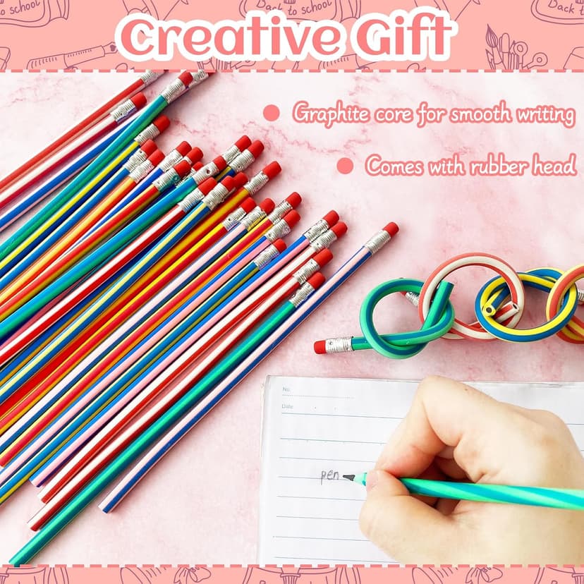 OJYUDD Flexible Bendy Pencil,35 PCS Flexible Soft Pencil Colorful Stripe Soft Pencils with Eraser as Gift for Students or Children B07GVDPM1D