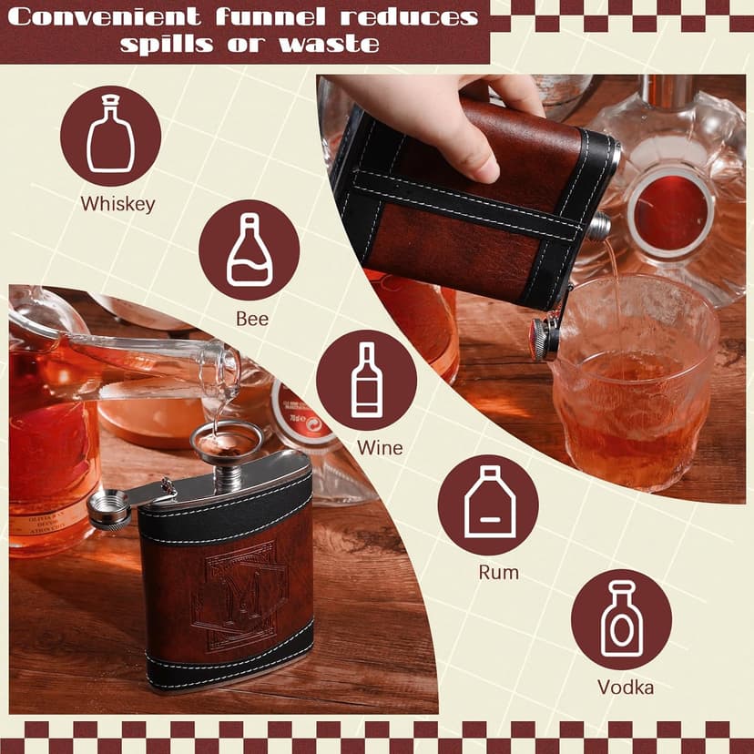 Hip Flask with Funnel, Groomsmen Wedding Birthday Gift Occasions, Custom Whiskey Alcohol Bottle for Dad Grandpa Liquor Baderke Leather 8 oz Flask for Men Groomsmen Gift, Black, Brown, Letter B B0CTTMJWGT