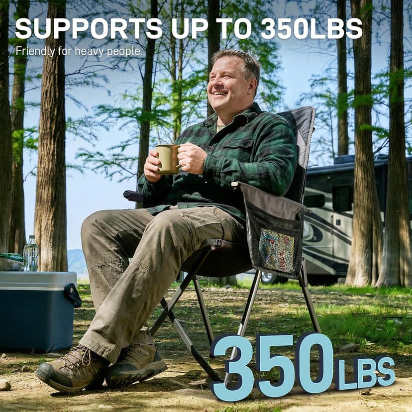 EVER ADVANCED Reclining Camping Chairs for Adult Lightweight, Folding Recliner Chair with Adjustable Back, 4-Level Lounge Chairs, Portable Lawn Chairs for Patio Balcony, Supports 350lbs Grey