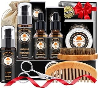 XIKEZAN Beard Kit for Men Grooming & Care w/Beard Conditioner, Wash, Oil, Balm, Brush, Comb,Birthday Fathers Valentines Gifts for Men Him Dad Husband Boyfriend Christmas Gifts Mens Stocking Stuffers