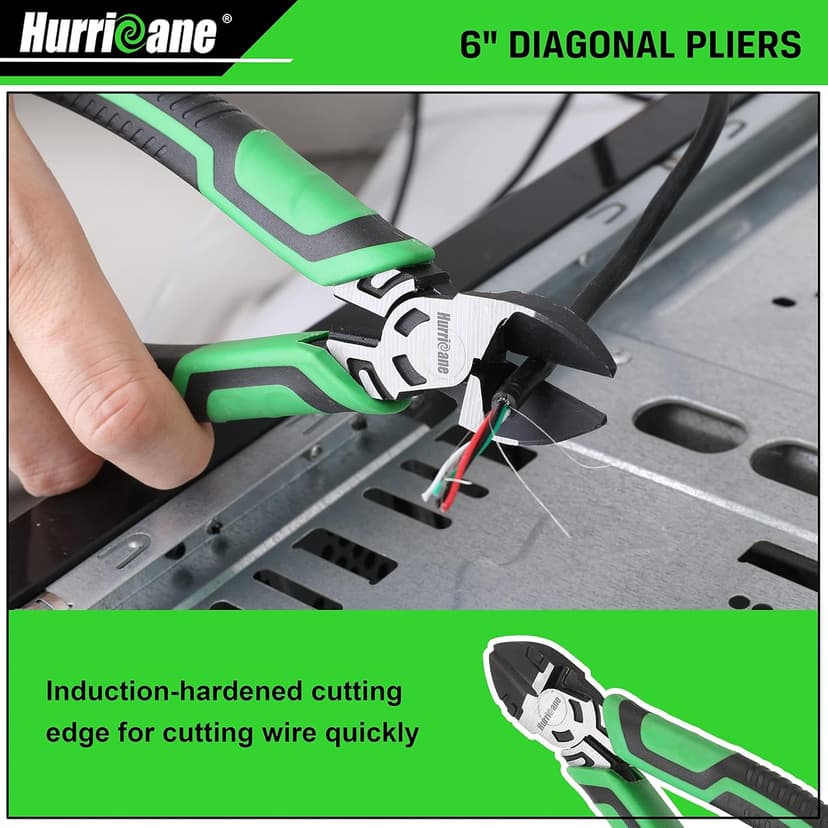 HURRICANE 3-Piece Pliers Set - Heavy-Duty with 8-Inch Linesman, Needle Nose Pliers and 6-Inch Diagonal Cutters for Basic Repair