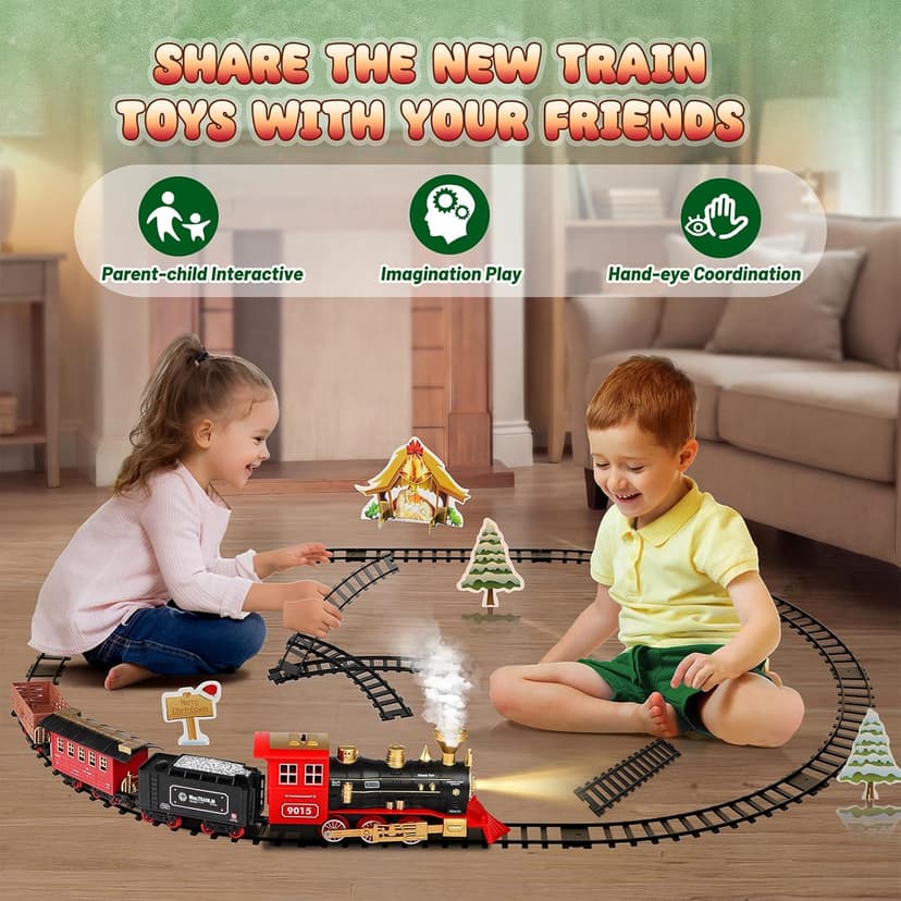 Hot Bee Train Set - Train Toys for Boys with Smokes, Lights and Sound, Toy Train Set for Under Christmas Tree, Toddler Model Trains for 3 4 5 6 7 8+ Years Old Kids Christmas Toys Gifts
