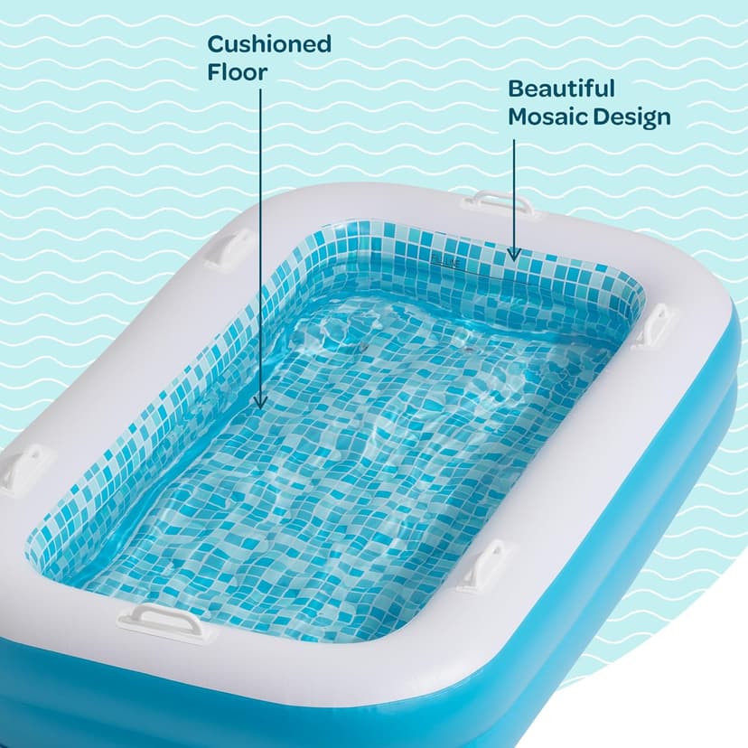 2-in-1 Inflatable Kiddie Pool, 65"x39"x10" (5'5") Soft Cushioned Floor, Handles, Drain, Shallow Rectangular Blowup Swimming Pool for Kids Age 2+ Toddler Ball Pit, Small Adult Backyard Tanning Pool