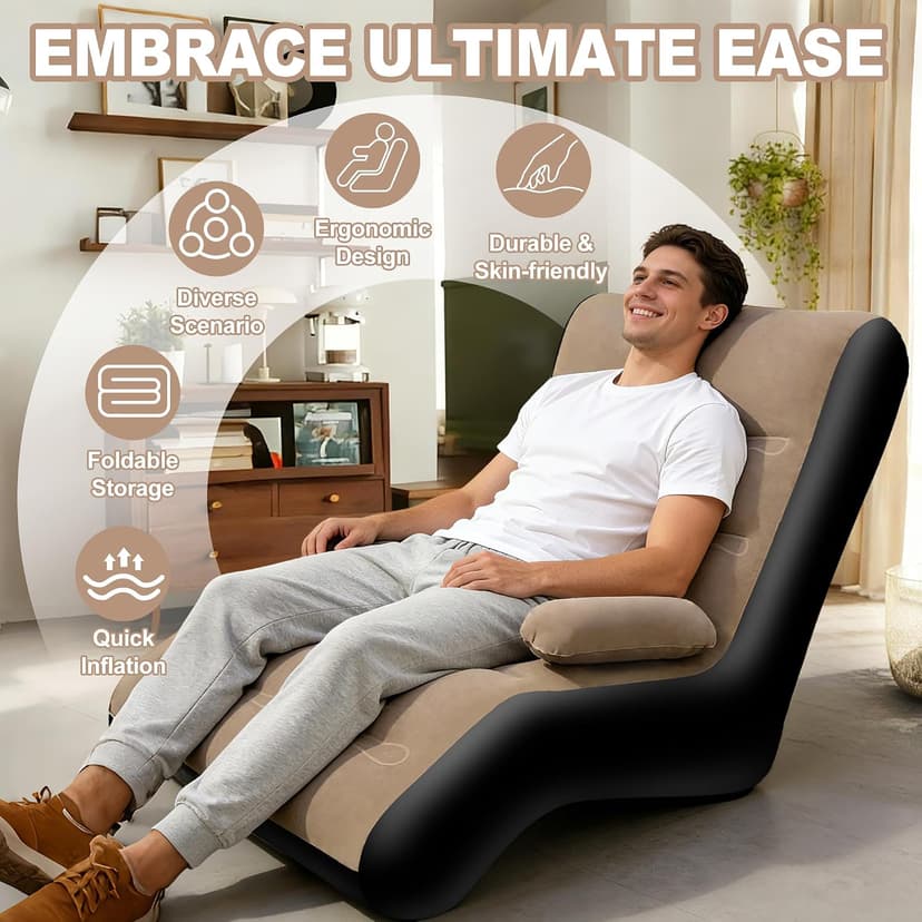 FluSing Inflatable Couch for Camping, Blow Up Couch for Adults with Armrest, Waterproof Flocked Surface Inflatable Sofa Bed Indoor, Portable Inflatable Chairs for Movie Night, Air Sofa Outdoor
