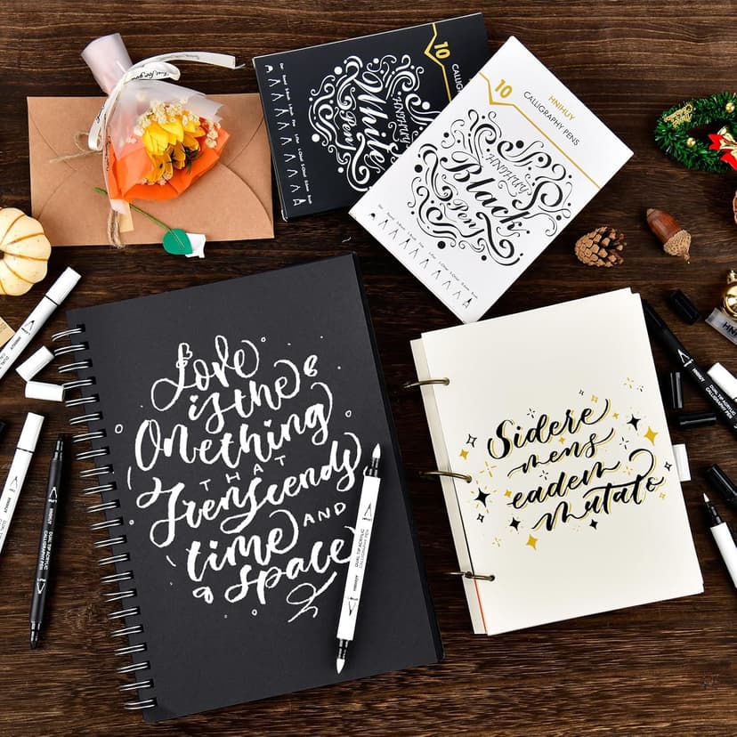 Dual Tip Black Acrylic Calligraphy Pens, 10 Size Calligraphy markes for Writing, Hand Lettering Pen for Art Drawing, Sketching, Scrapbooking, Brush Pens Calligraphy Set for Beginners