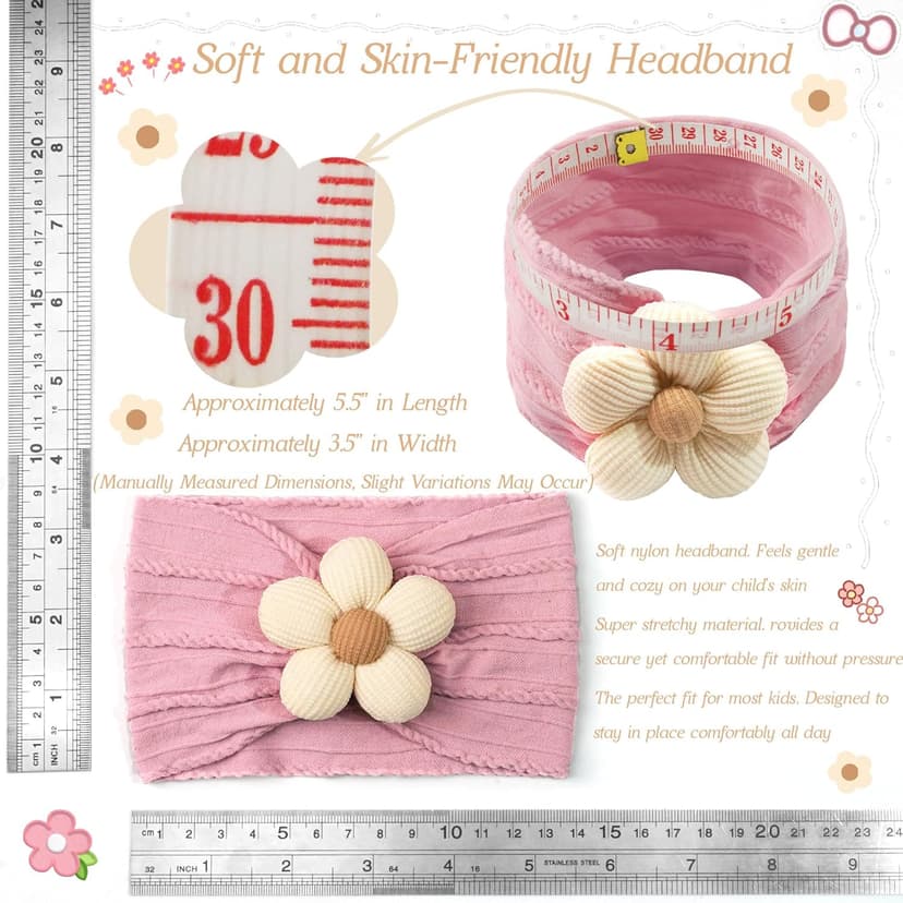CÉLLOT 5 Pcs Baby Flower Headbands Baby Girls Nylon Headbands Soft Hairbands Hair Accessories for Newborn Infant Toddler Kids