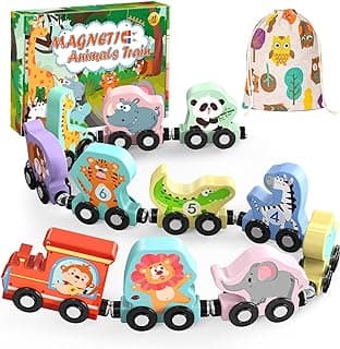 Zeoddler Toys for Toddlers, 11 Magnetic Wooden Animals Train Set, Montessori Toys for Toddlers, Preschool Learning Activities for Kids, Birthday Gifts for Boys, Girls
