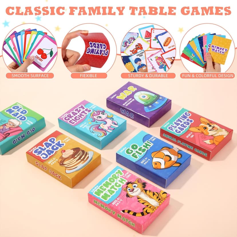 Zubebe 28 Pack Kids Card Games Gifts Bulk Classic Playing Card Game Set for Kids Includes Go Fish, Old Maid, Crazy Eights, Memory Match, Slap Jack, Playing Toy for Party Favors (Classic)