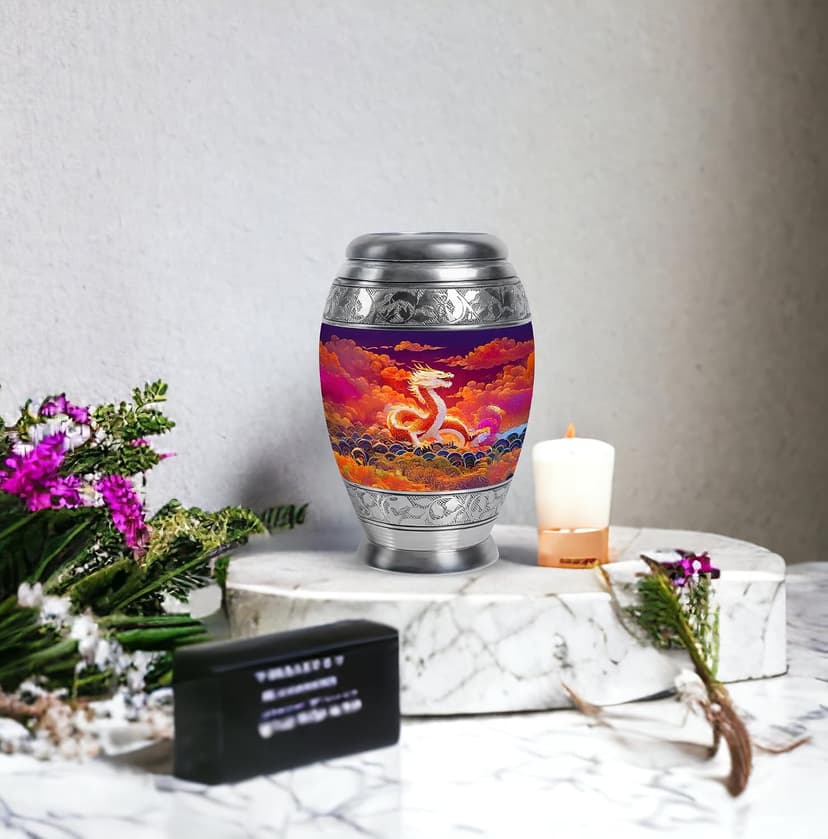 Orange Dragon Keepsake Funeral Urns for Adult Ashes Men, Purple Memorials & Funerary Urn for Ashes, Burial Gift for Loss of Husband, Decorative Cremains Ash Holder, 3 Inch B0FFZ9LZG6