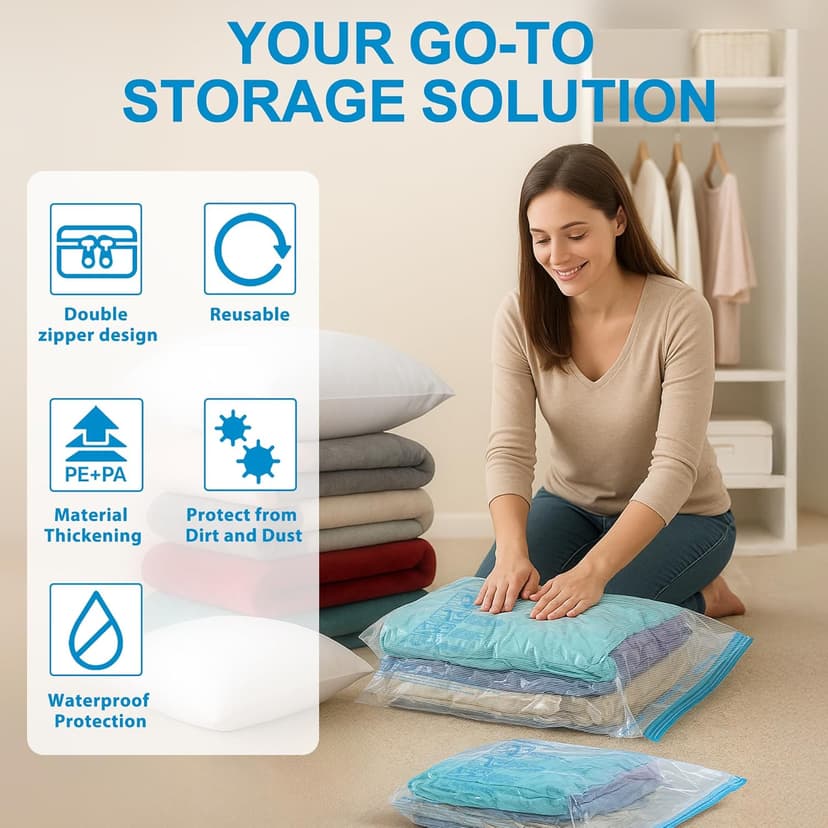 Vacuum Seal Bags for Clothing Travel, 12 Pack Vacuum Storage Bags for Clothes with Portable Electric Pump, Space Saver Bags for Luggage Traveling and Clothing