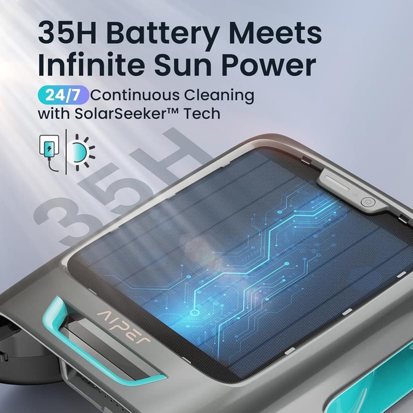 AIPER Surfer S2 Solar Powered Pool Surface Skimmer Robot with APP Support, 24/7 Continuous Cleaning, Dual Charging Modes, Smart Obstacle Avoidance, 150-um Filtration, OTA Upgrade