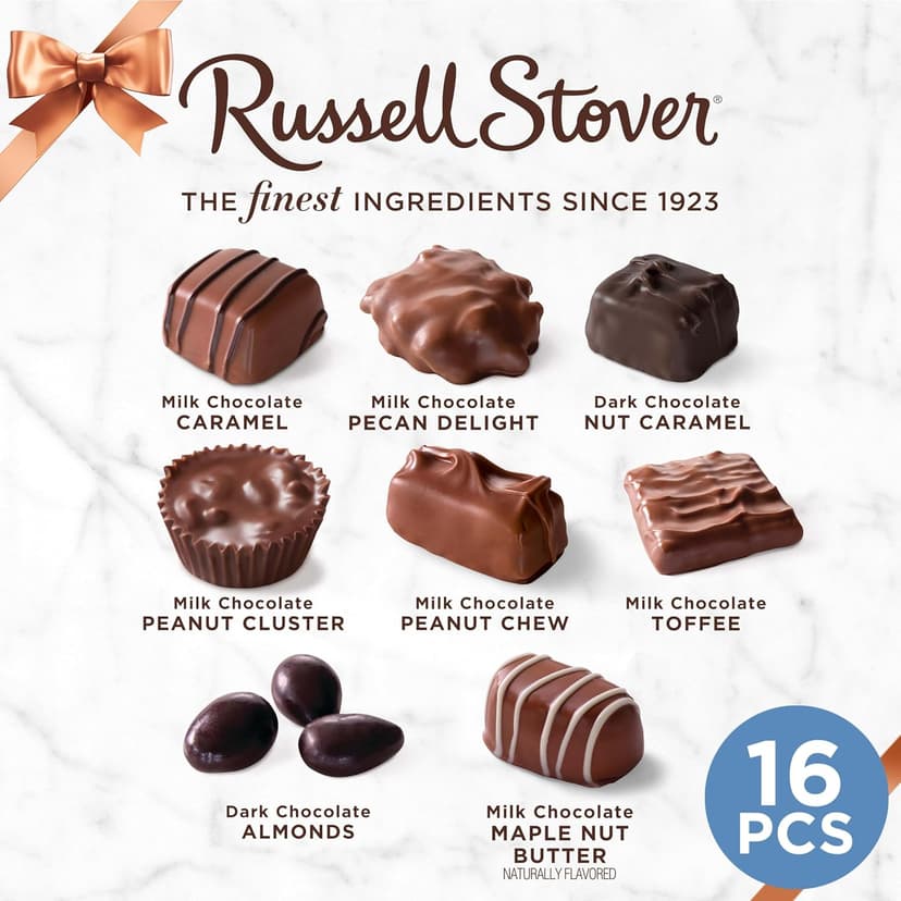 Russell Stover Caramel and Nuts in Milk and Dark Chocolate, Mother's Day Chocolate Gift Box, 9.4 Ounce