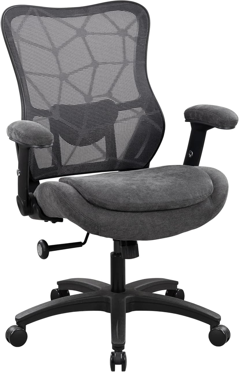 Office Chair 500lbs Big and Tall Ergonomic Mesh Desk Chair Heavy Duty with 24" Extra Wide Seat Adjustable Lumbar Support & Flip-Up Arms for Large Body Types (Dark Gray)