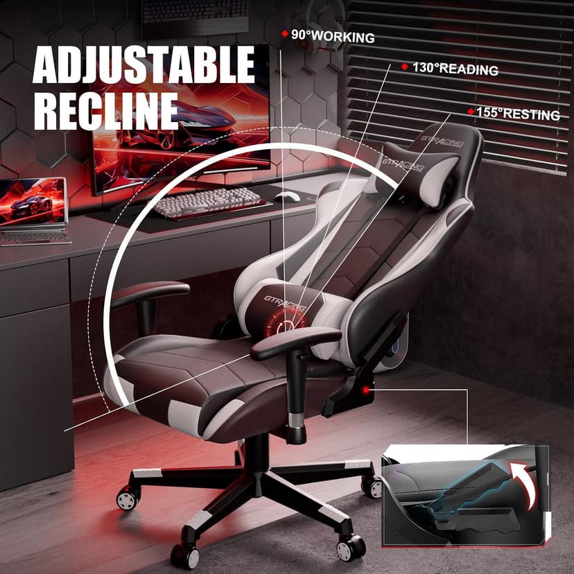 GTRACING Gaming Chair Racing Office Computer Ergonomic Video Game Chair Backrest and Seat Height Adjustable Swivel Recliner with Headrest and Lumbar Pillow Esports Chair (White)