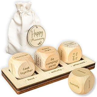 5 Year Anniversary Wood Gift for Him Her - 5th Anniversary Wedding Gifts for Wife Husband, Five Years of Marriage Date Ideas, Wooden Game Date Night Dice for Couples