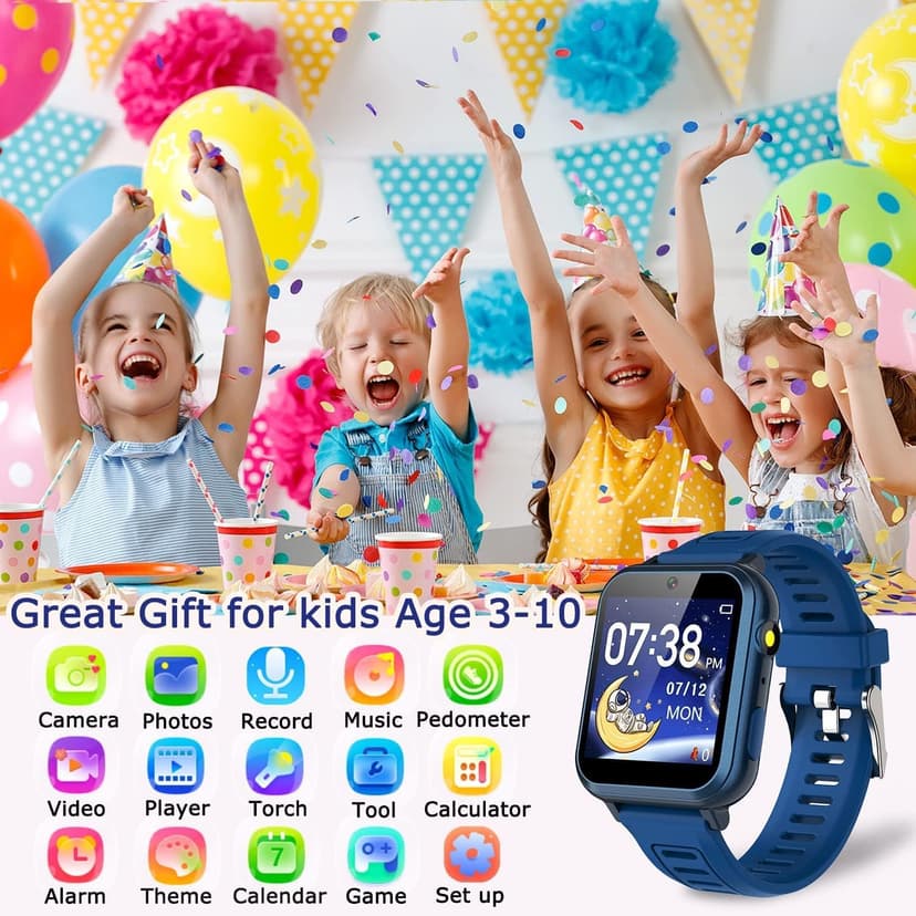 Cosjoype Kids Game Smart Watch for Kids with 24 Puzzle Games HD Touch Screen Camera Music Player Pedometer Alarm Clock Calculator Flashlight 12/24hr Kid Watch Gift for 4-12 Year Old Boys Toys for Kid