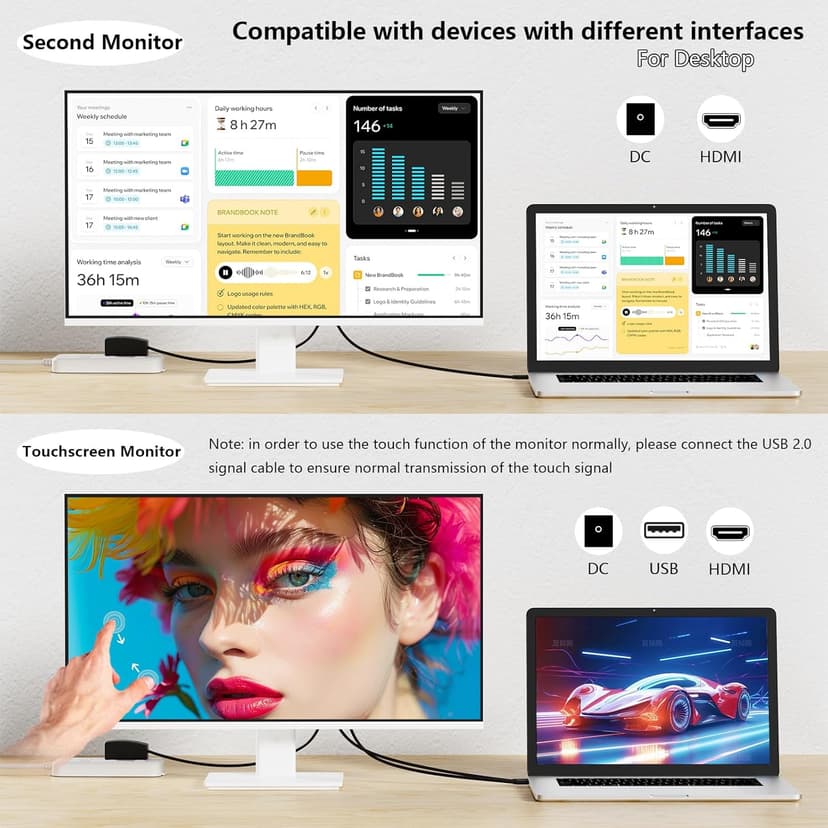 Touchscreen Monitor 2K 27 Inch IPS Gaming 100Hz, 10-Point Touch QHD 2560x1440 PC Display, HDMI VGA USBC Computer Monitor, Built-in Speakers, White