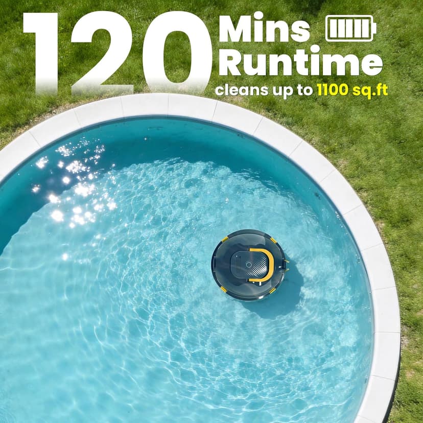 Y20 Robotic Pool Cleaner, Cordless Pool Vacuum for Above Ground & Inground Flat Pools with Dual Motors, 120 Min Runtime, Auto-Parking, Powerful Pool Vacuum Robot for Up to 1100 Sq.Ft
