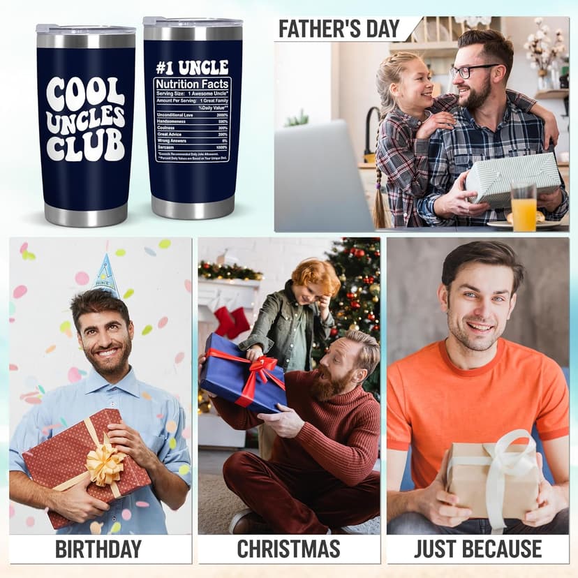 Christmas Best Uncle Gifts for Men - Cool Uncles Club 20 oz Stainless Steel Cup Insulated Travel Tumbler with Lid - Uncle Birthday Gifts for Brother, Presents for Men