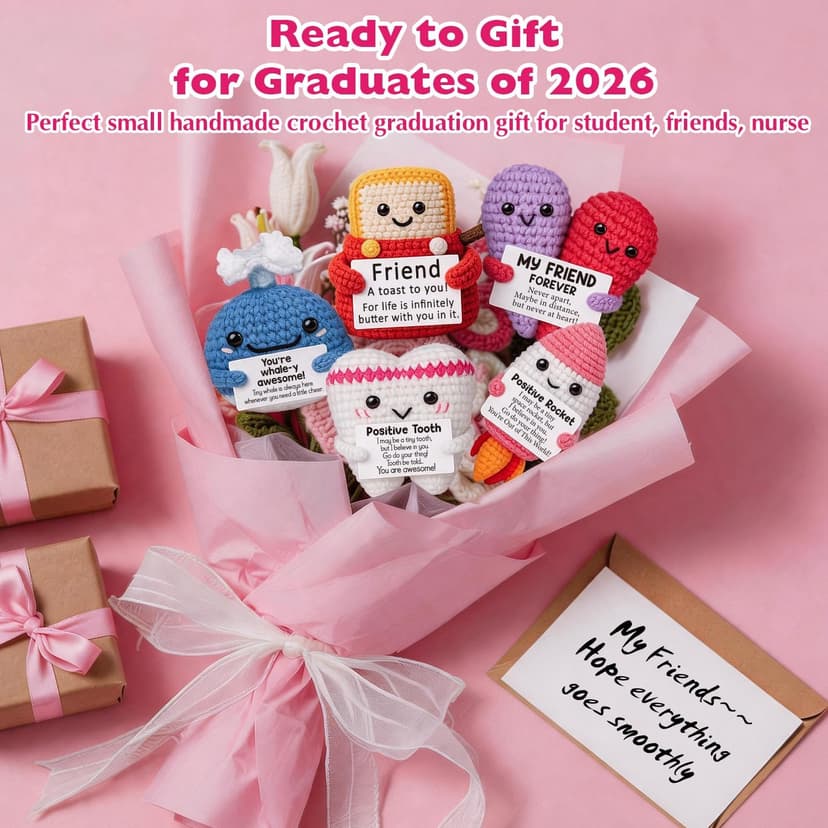 Funny Crochet Love Gifts for My Forever Best Friend,Birthday Gifts for Women Friendship,Small Cute Handmade Knitted Stuff Heart,Unique Christmas White Elephant Gift Ideas for Friends Female Bestie BFF