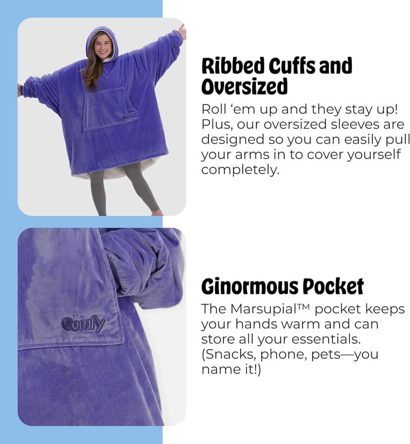 THE COMFY Original | Sherpa Lined Microfiber Fleece Wearable Blanket, Oversized Design with Hood and Pocket from Shark Tank