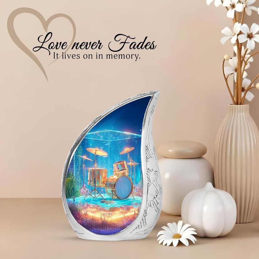 Underwater Drum Burial Urns for Ashes Cremains, Keepsake Funeral Urns for Ashes Adult Male & Female, Blue Cremation Urn for Daughter, Memorial Gifts for Loss of Mom, 3 Inch B0G9TBW455