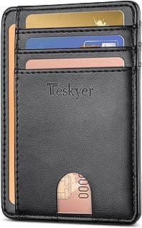 Teskyer Slim Wallet for Men, Minimalist Front Pocket RFID Blocking Leather Wallet Credit Card Holder for Men & Women