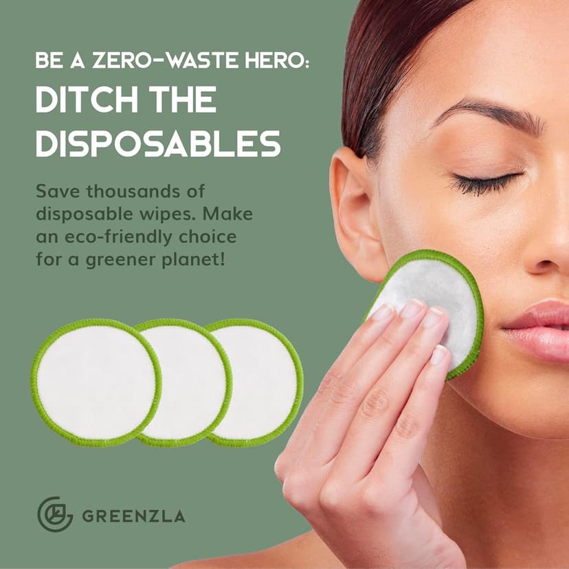Greenzla Reusable Makeup Remover Pads (20 Pack) Washable Laundry Bag & Round Box for Storage, Reusable Bamboo Cotton Rounds for All Skin Types