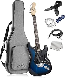 Ashthorpe 39-Inch Electric Guitar (Blue-Black), Full-Size Guitar Kit with Padded Gig Bag, Tremolo Bar, Strap, Strings, Cable, Cloth, Picks