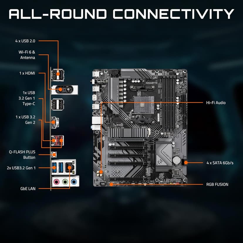 GIGABYTE B550 Eagle WIFI6 Motherboard, Supports AMD AM4 Ryzen 5000 Processors, ATX, DDR4, 2X M.2, PCIe 4.0, WIFI6, 1GbE LAN, EZ-Latch