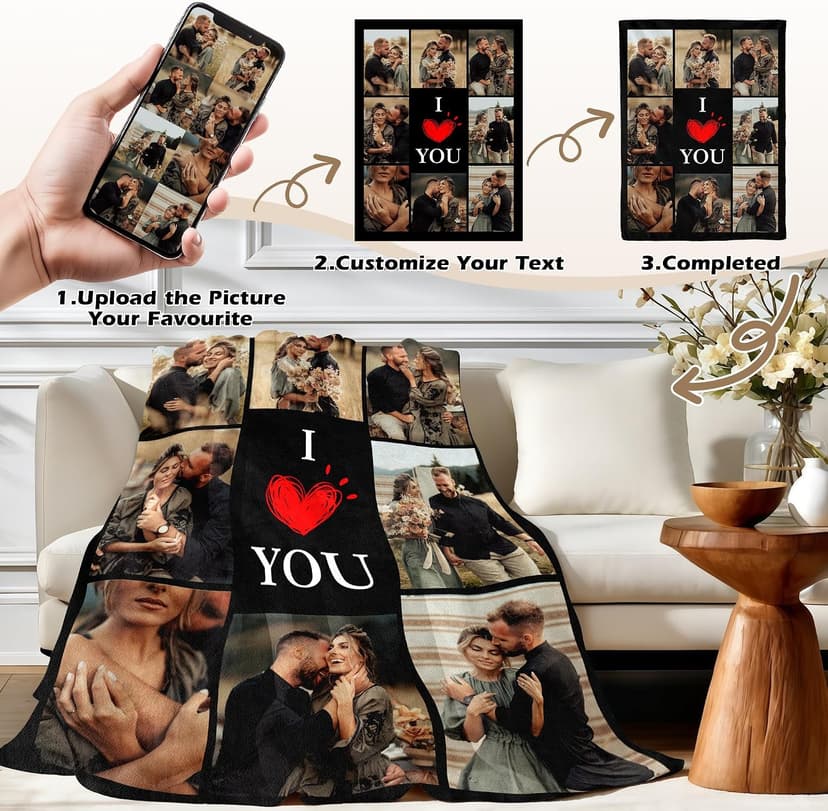 Custom Couples Blanket with Photos, Customized Photo Blanket I Love You Christmas Birthday Gifts for Wife, Husband, Him/Her Personalized Valentines Blanket Gifts for Boyfriend Girlfriend B0FQC3S2S8